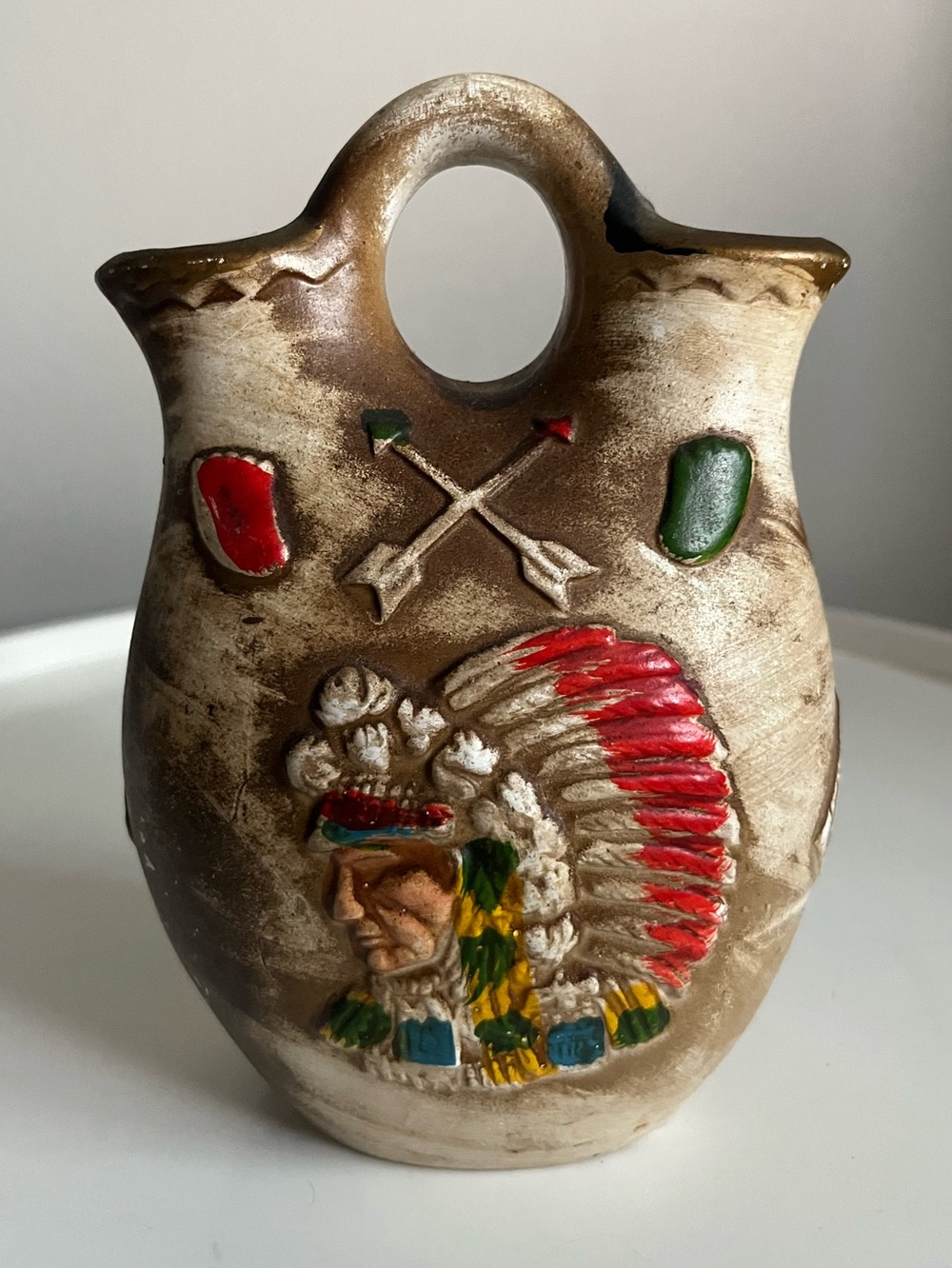 Vintage Handcrafted Ceramic Double Spout Wedding Vase Native American Decor